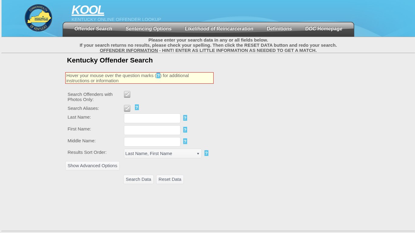 Kentucky Department of Corrections Inmate Search